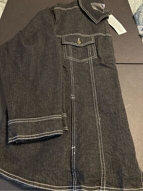 Denim & Co. Black Denim Jacket Women’s 3X NWT Full Zip Contrast Stitch Plus